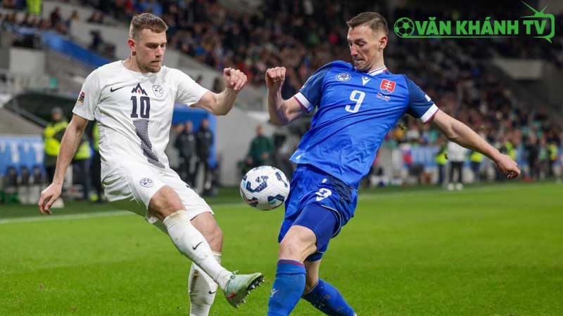Đội hình Slovakia chuẩn bị cho trận đấu gặp Đức.